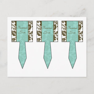 3 Bruin/Blauw Bloemen Damask Bruiloft Cup Cake Pic Briefkaart