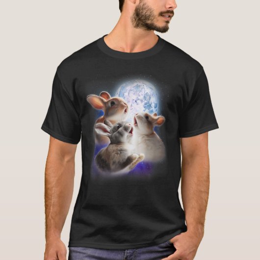 3 Bunnies Howling At The Moon Funny Rabbit Bunny L T-shirt (Voorkant)