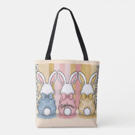 3 Bunny Trio, gepersonaliseerde naam Tote Bag