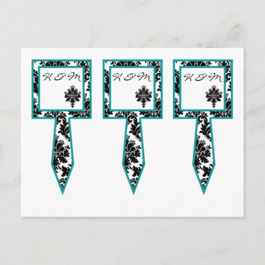 3 Cacke Picke Black Blauwgroen Damask Lace Print Briefkaart (Voorkant)