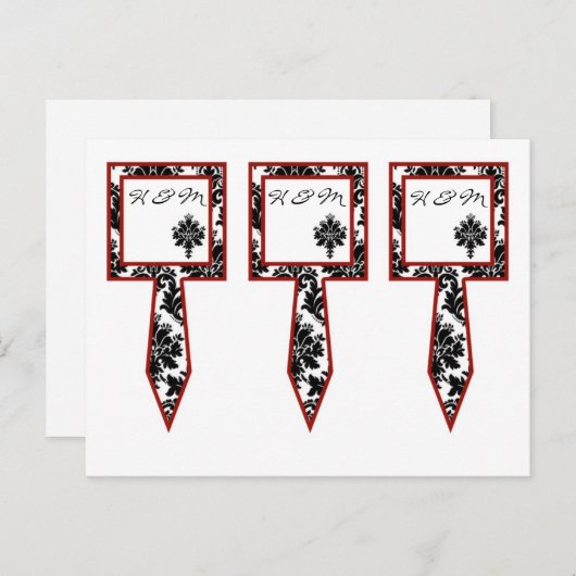 3 Cacke Picke Black Red Damask Lace Print Briefkaart (Voorkant / Achterkant)