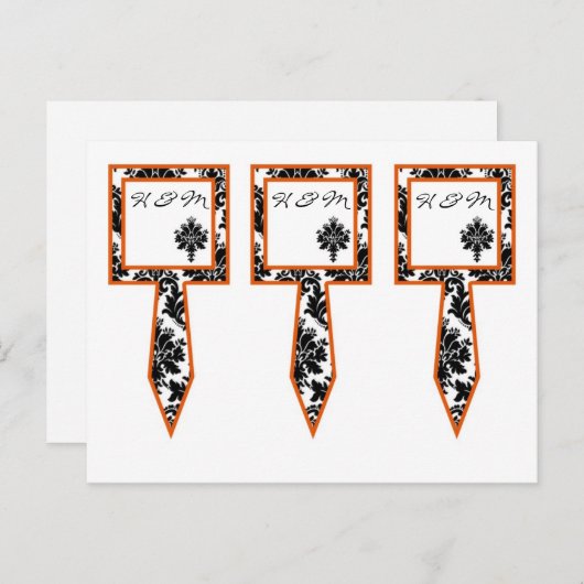 3 Cacke Picks Black Oranje Damask Lace Print Briefkaart (Voorkant / Achterkant)