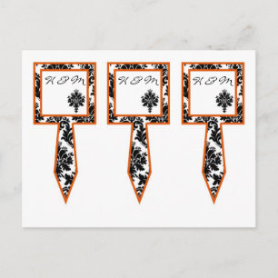 3 Cacke Picks Black Oranje Damask Lace Print Briefkaart