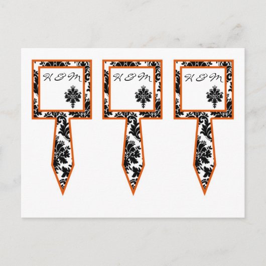 3 Cacke Picks Black Oranje Damask Lace Print Briefkaart (Voorkant)