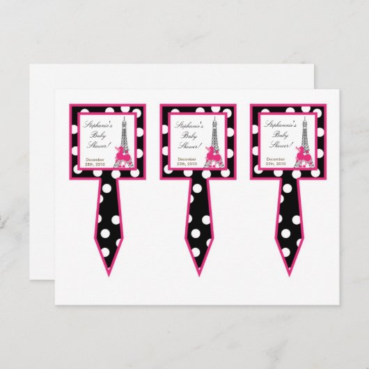 3 Cakettoren roze poodle Paris Eiffeltoren Uitnodiging Briefkaart (Voorkant / Achterkant)