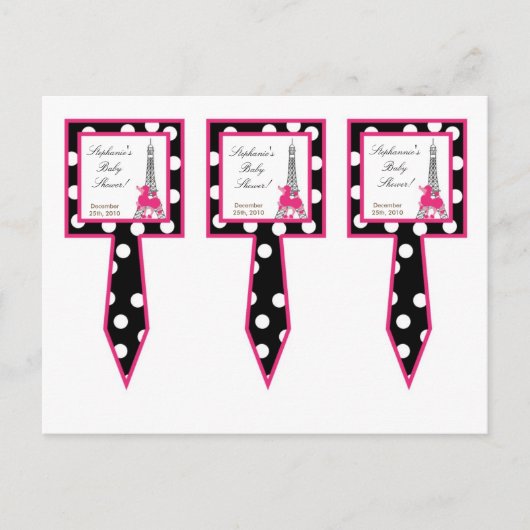 3 Cakettoren roze poodle Paris Eiffeltoren Uitnodiging Briefkaart (Voorkant)