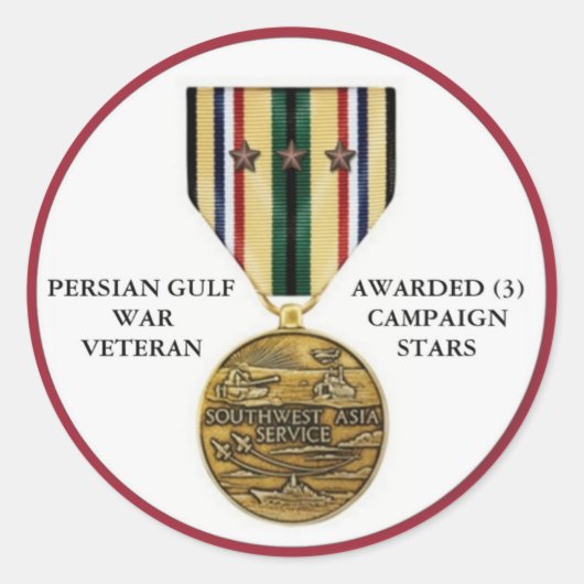 3 CAMPAGNE STARS PERSIAN GULF WAR VETERAN RONDE STICKER (Voorkant)