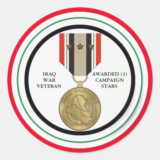 3 CAMPAGNE STERREN IRAK OORLOGSVETERAAN RONDE STICKER (Voorkant)