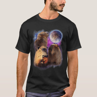 3 Capybara Moon Capybara gevulde dier voor mannen, T-shirt