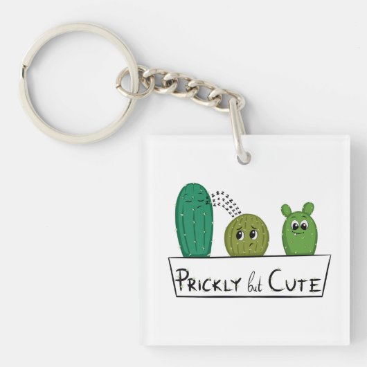 3 Cartoon Cactus Baby's in Pot Sleutelhanger (Voorkant)