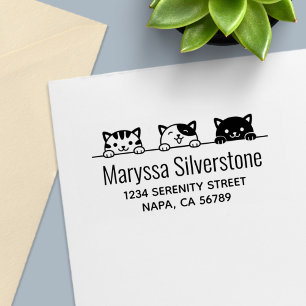 3 Cartoon Katten Peeking boven Return Address Zelfinktende Stempel