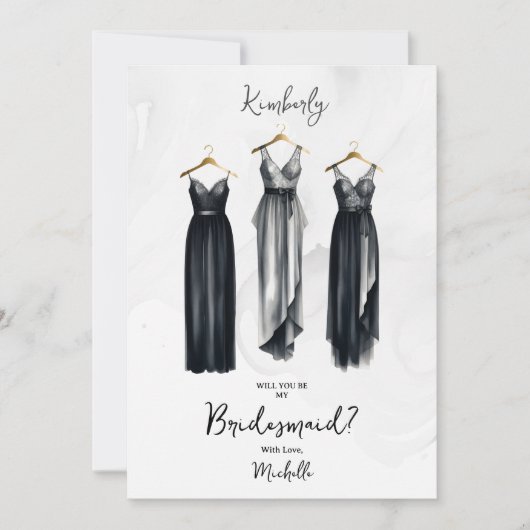 3 Chic Black Bridesmaid Dresses Watercolor Request (Voorkant)