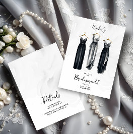 3 Chic Black Bridesmaid Dresses Watercolor Request