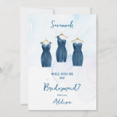 3 Chic Blue Bridesmaid Dresses Watercolor Proposal (Voorkant)