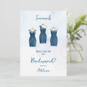 3 Chic Blue Bridesmaid Dresses Watercolor Proposal (Staand voorkant)