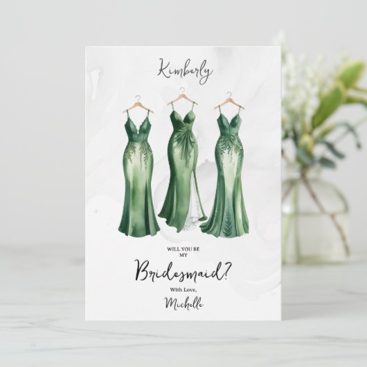 3 Chic Green Bridesmaid Dresses Watercolor Request (Staand voorkant)