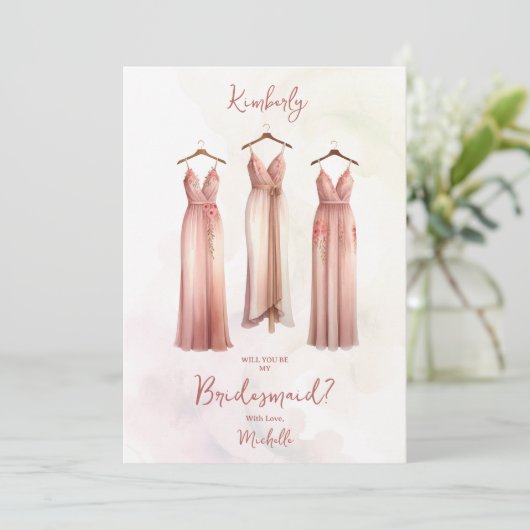 3 Chic Pink Bridesmaid Dresses Watercolor Request (Staand voorkant)