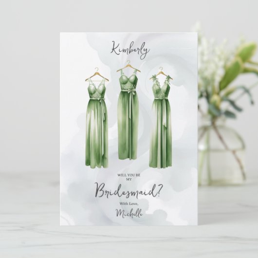3 Chic Sage Bridesmaid Dresses Watercolor Request (Staand voorkant)