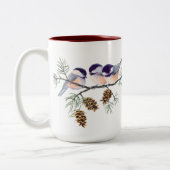 3 CHICKADEES EN CONES VAN SHARON SHARPE TWEEKLEURIGE KOFFIEMOK (Links)