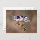 3 CHICKADEES EN PINE CONESby SHARON SHARPE Briefkaart (Voorkant / Achterkant)
