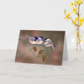3 CHICKADEES & PINE CONES beroemd gemaakt door SHA Kaart (Gele Bloem)
