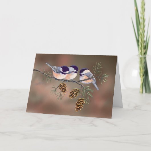 3 CHICKADEES & PINE CONES van SHARON SHARPE Kaart (Voorkant)