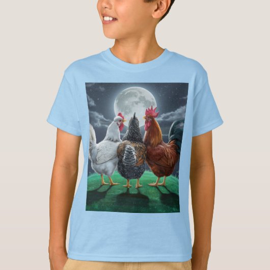 3 Chickens chilling out watching the moon  T-shirt (Voorkant)