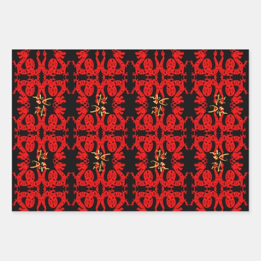 3 Chinese Dragon papier gesneden jaar WPFS Inpakpapier Vel (Voorkant 2)