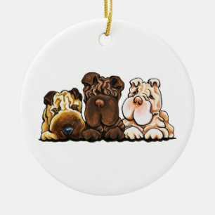 3 Chinese Shar Pei Keramisch Ornament