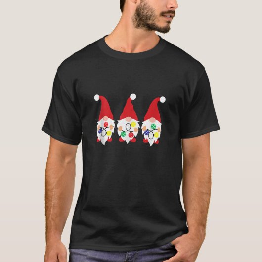 3 Christmas Gnome With Pickleball Christmas Lights T-shirt (Voorkant)