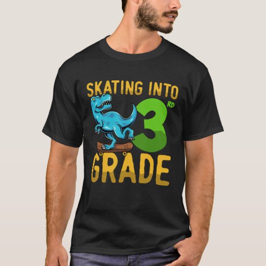 3 Class Dinosaur Skateboard Last First Day School  T-shirt (Voorkant)