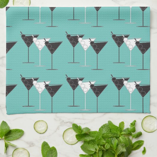 3 Cocktails B&W Martinis aqua - keukenhanddoek (Gevouwen)