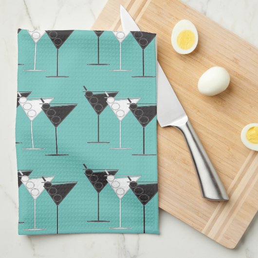 3 Cocktails B&W Martinis aqua - keukenhanddoek (Quarter Fold)