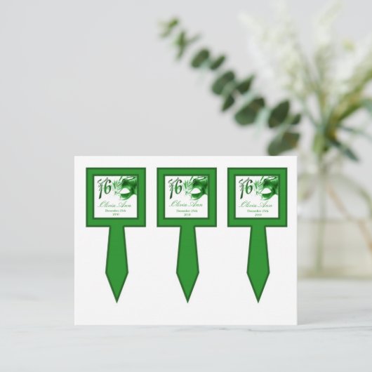 3 CokesPicks Sweet 16 Green Party Uitnodiging Briefkaart (Staand voorkant)