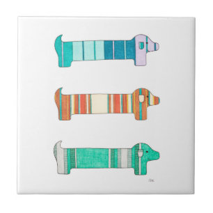 3 Colour Study #1 Tile in Dachshund Tegeltje
