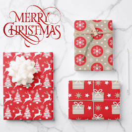 3 Coördinatie van de Rood Tan-kerstboomrendieres Inpakpapier Vel