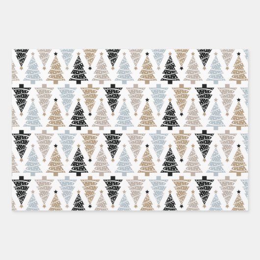3 Coördinatie zwarte witte kerstbomen Stripes Inpakpapier Vel (Voorkant)