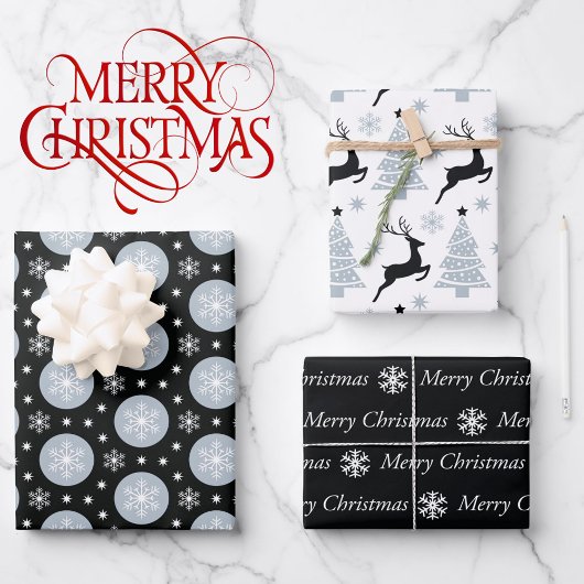 3 Coördinatie zwarte witte kerstsnowflake Inpakpapier Vel
