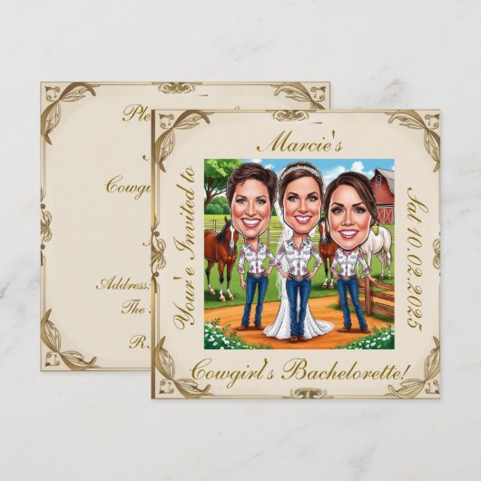 3 Cowgirl bruidskarikaturen op het boerderij Kaart (Voorkant / Achterkant)