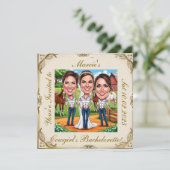 3 Cowgirl bruidskarikaturen op het boerderij Kaart (Staand voorkant)