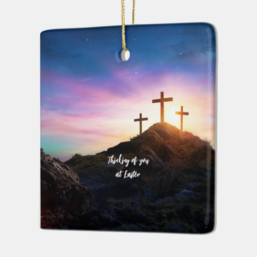 3 Crosses denken aan je bij Pasen. bewerkbaar Keramisch Ornament (Links)