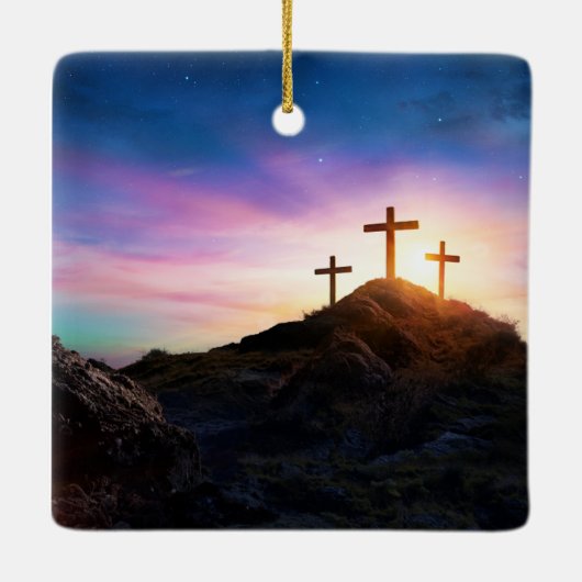 3 Crosses denken aan je bij Pasen. bewerkbaar Keramisch Ornament (Achterkant)