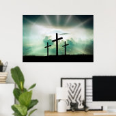 3 Crosses op een heuvel Depiced the Crucifixion Poster (Thuiskantoor)