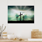 3 Crosses op een heuvel Depiced the Crucifixion Poster (Keuken)