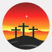 3 Crosses Sunset Ronde Sticker (Voorkant)