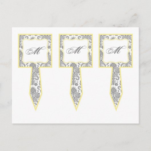3 Cup Cake Picks Grijs Geel Gre Damask Lace Print Briefkaart (Voorkant)