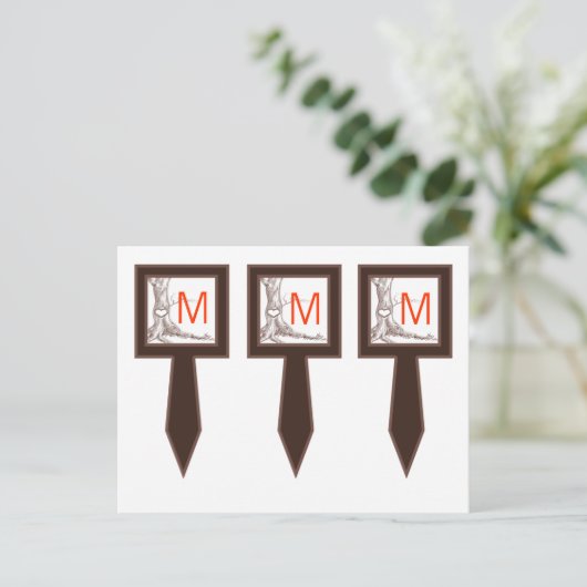 3 Cup Cake Picks Herfst Tree Initiaal Carvings Her Briefkaart (Staand voorkant)