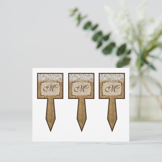 3 Cup Cake Picks Hoefijzers op Burlap Lace Countr Briefkaart (Staand voorkant)