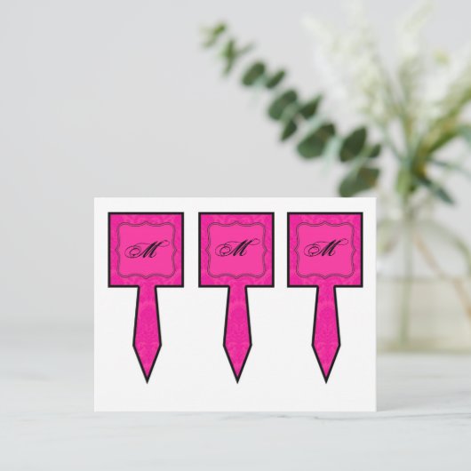 3 Cup Cake Picks Hot Pink Black Damask Lace Print Briefkaart (Staand voorkant)