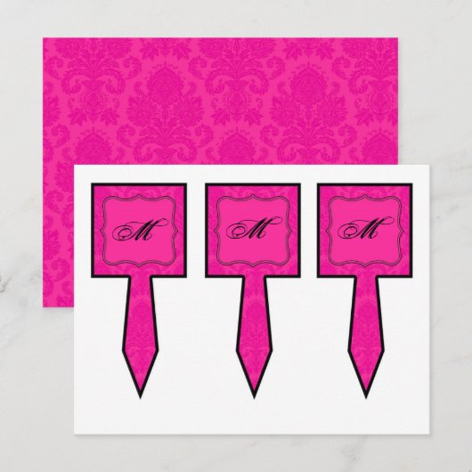 3 Cup Cake Picks Hot Pink Black Damask Lace Print Briefkaart (Voorkant / Achterkant)